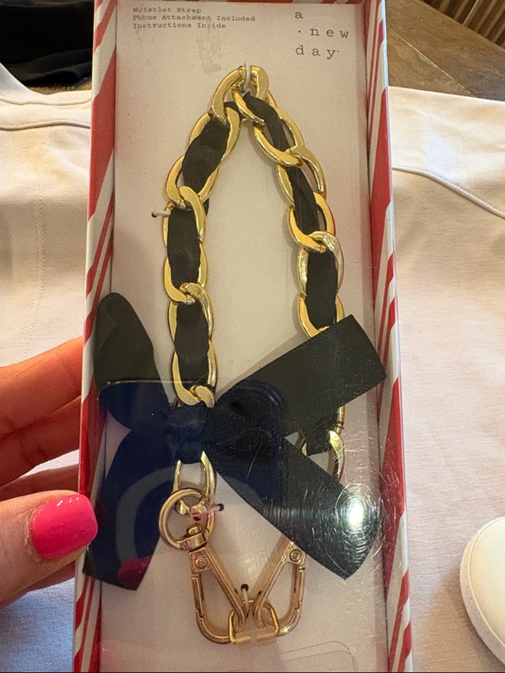 a.new.day Black and Gold Chain Strap with Bow